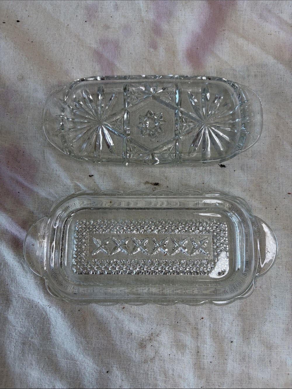 Clear Pressed Glass Butter Dish - Elegant Pattern